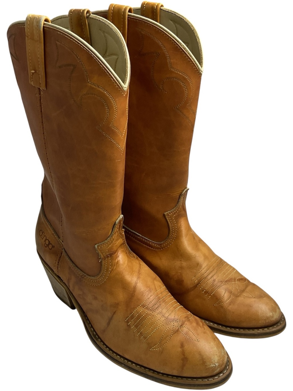 1980's Vintage Dingo USA-Made Rust Brown Leather Western Cowboy Boots Men's 9 D